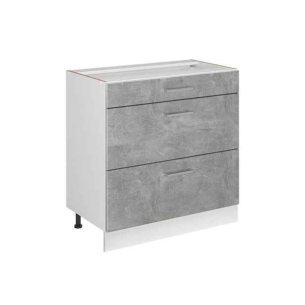 Vicco SPODNÍ SKŘÍŇKA KUCHYŇSKÉ LINKY R-Line, Beton/Bílá, 80 cm se 3 zásuvkami bez pracovní desky