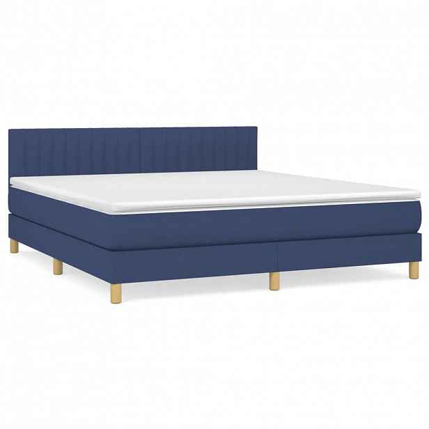 vidaXL Box spring postel s matrací modrá 180x200 cm textil