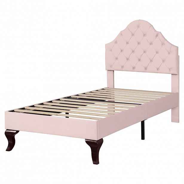 CHICFURN ČALOUNĚNÁ POSTEL 90/200 cm v růžové sametové látce s nastavitelným čelem a roštem