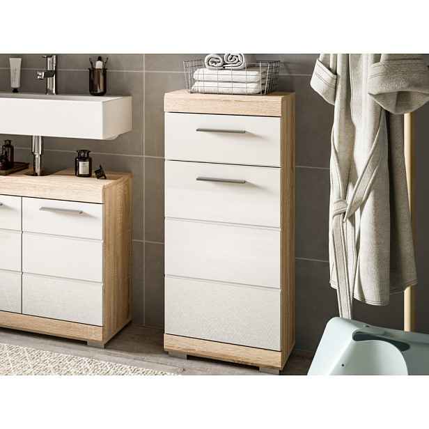 Koupelnová stojací skříňka Lambada, dub sonoma/bílá lesk