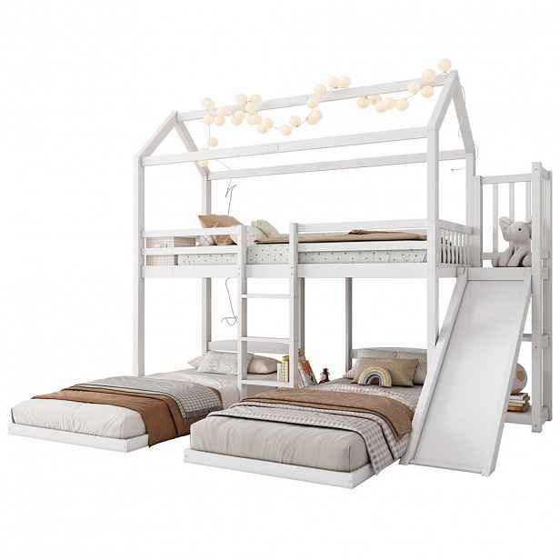 OKWISH PATROVÁ postel 180/200 cm bílá z borovice a MDF s výsuvem