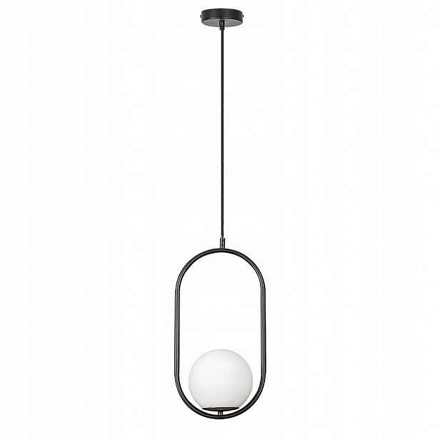 Oválná moderní závěsná lampa bílá koule Ghita do ložnice