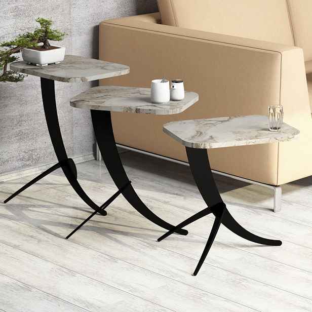 Sada odkládacích stolků (3 kusy) Pion - White Marble