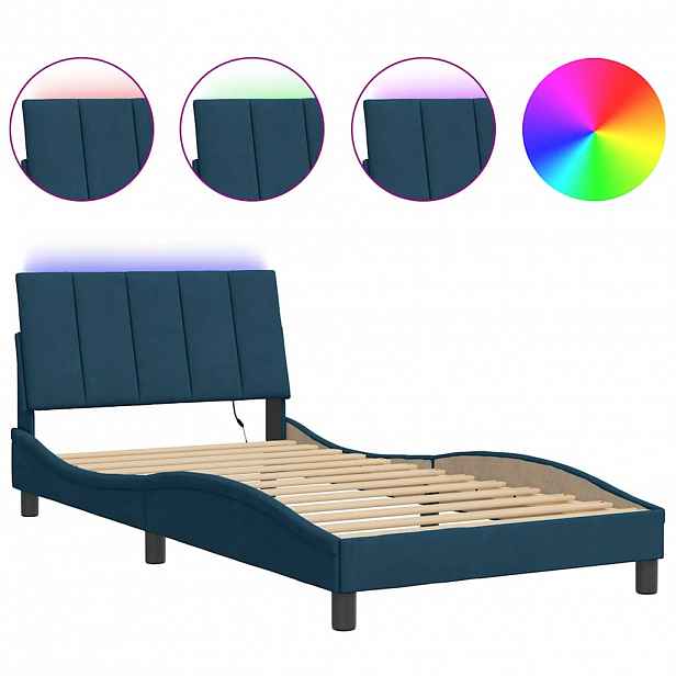 vidaXL Rám postele s LED osvětlením bez matrace Hanko modrý 100 x 200 cm samet