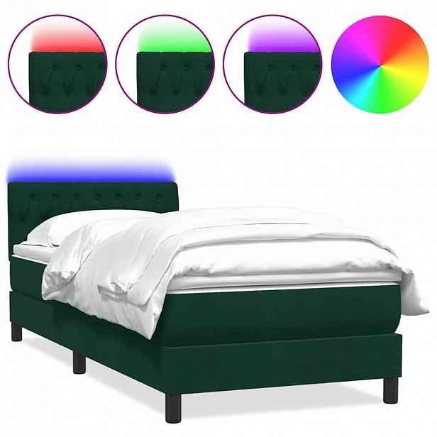 vidaXL Box spring postel s matrací a LED tmavě zelená 80x220 cm samet