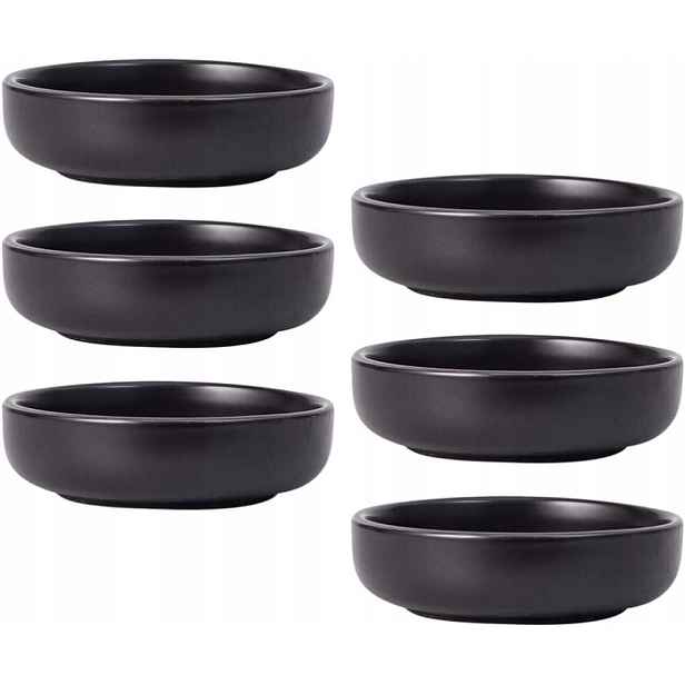 Keramické misky na omáčky Dip 9 cm Elegantní sada 6 Kusů Černé