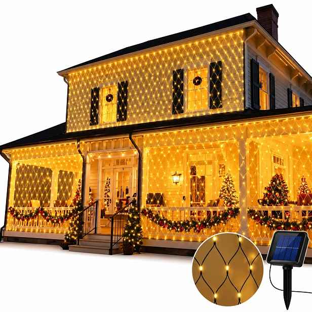 Led Solární Síť 3X2 M 200 Led Teplá Bílá Zahradní 8 Režimů