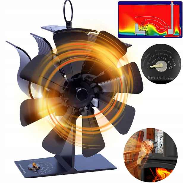 Termoelektrický Krbový Ventilátor Napájený Teplem Bez Proudu, Černý