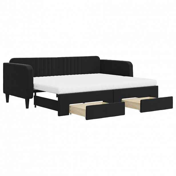 vidaXL Válenda s přistýlkou a zásuvkami černá 90 x 200 cm samet