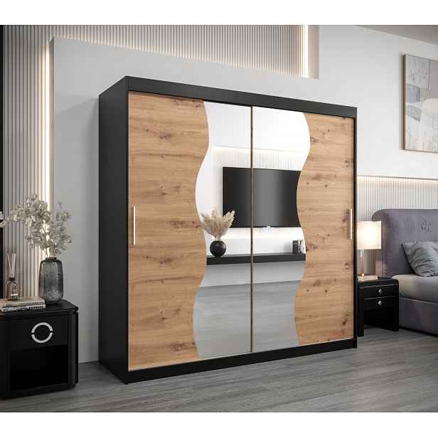 Šatní skříň ROZALIE - šířka 200 cm, černá / dub artisan