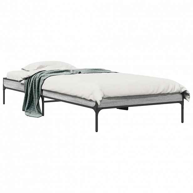 vidaXL Rám postele šedý sonoma 75 x 190 cm kompozitní dřevo a kov