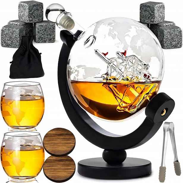 Sada Na Whisky Karafa Globus Loď 900 ML 2 Sklenice Stojan Na Dárek