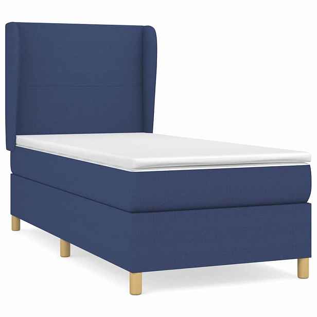 vidaXL Box spring postel s matrací modrá 90x190 cm textil