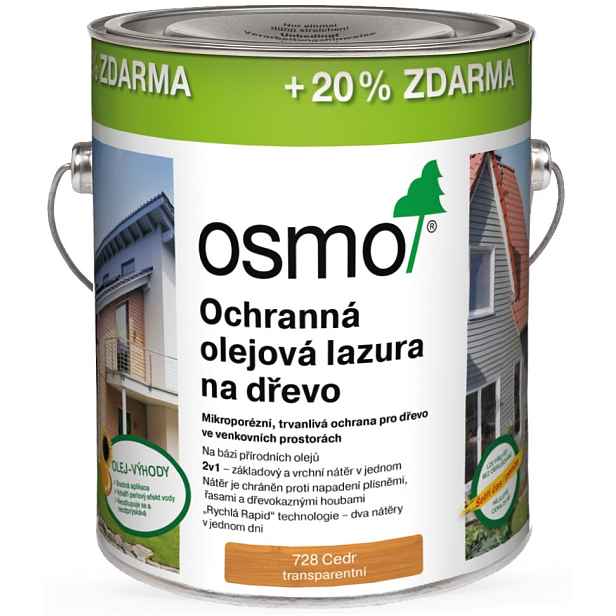 Lazura olejová ochranná Osmo 728 cedr, 3 l