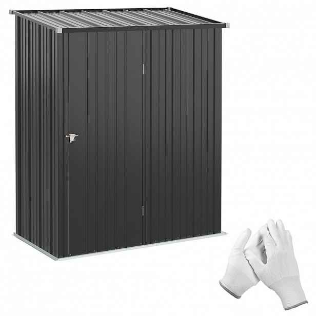 OKWISH ZAHRADNÍ skříň 161,5/94,5/196 cm černá z oceli s pultovou střechou a uzamykatelnými dveřmi