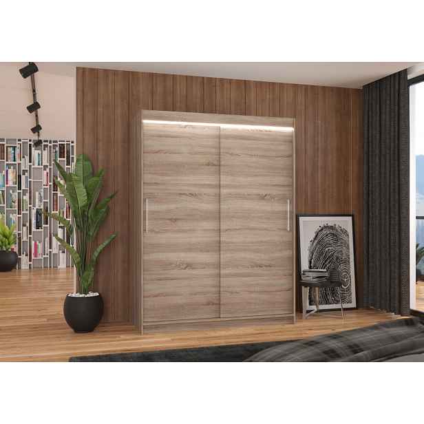 Šatní skříň 150 cm s posuvnými dveřmi a LED osvětlením GADRINA - dub lanýž