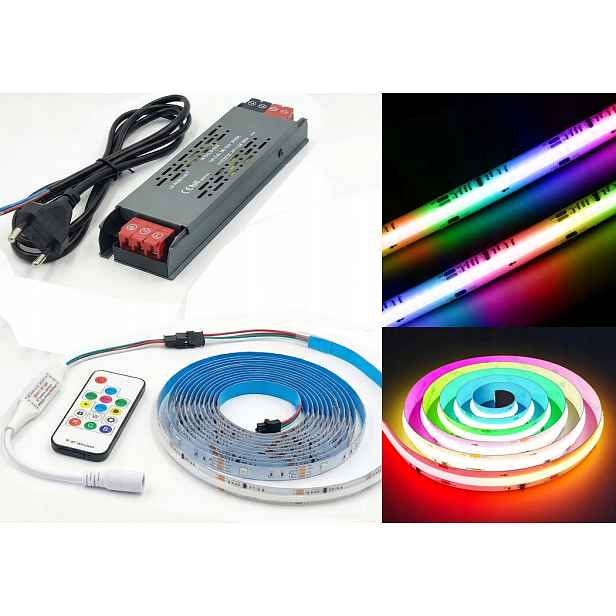 Set 5 m Digitální Led pásek Cob Rgb Pixel WS2811 tekoucí Dálkový Ovladač Napájecí zdroj