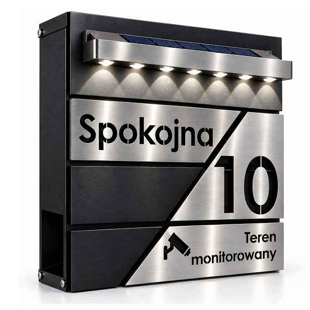 Velká Poštovní Schránka Na Dopisy S Adresou, Podsvícená Solární Led, Černá