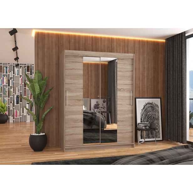 Šatní skříň se zrcadlem 150 cm GAFRA - dub lanýž