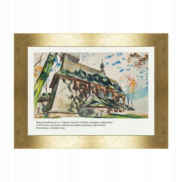 Kostel v Osieku zlatý 50x70 Julian Falát 1906