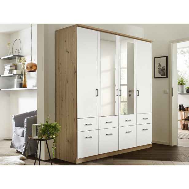 Šatní skříň se zrcadly Bremen, 181 cm, dub artisan/bílá