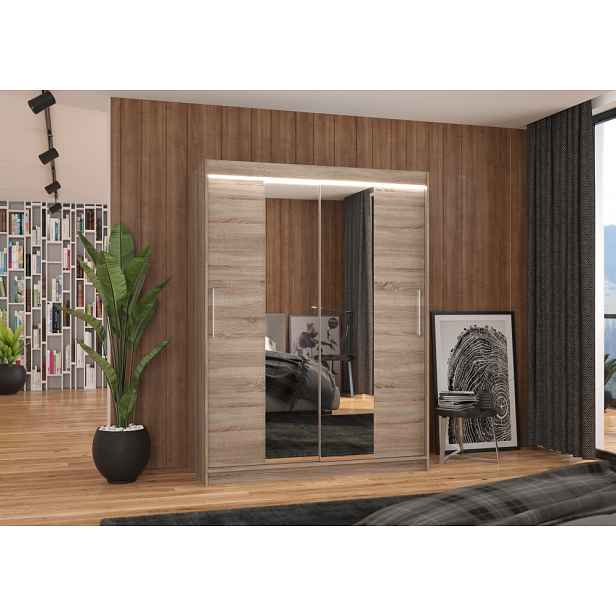 Skříň 150 cm se zrcadlem a LED osvětlením GAFRA - dub lanýž