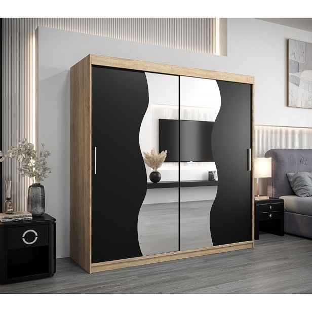 Šatní skříň ROZALIE - šířka 200 cm, dub sonoma / černá