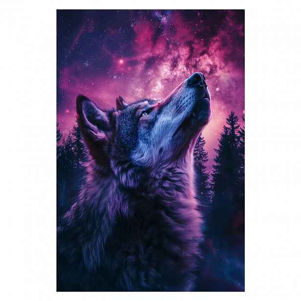TEMU 1ks bezrámový obraz Kosmické vlčí galaxie na plátně - HD nástěnné umění s nápadným bílým vlkem a zářivou hvězdnou oblohou, ideální pro obývací