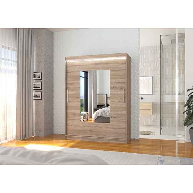 Zrcadlová šatní skříň s LED osvětlením 150 cm GAKRIS - dub lanýž
