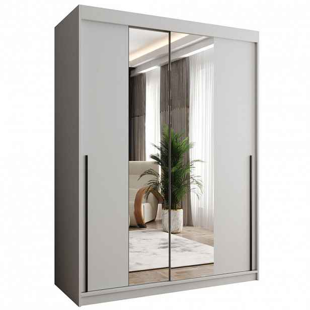 Home Collective SKŘÍŇ S POSUVNÝMI DVEŘMI se zrcadlem, šířka 150 cm, bílá s černým úchytem
