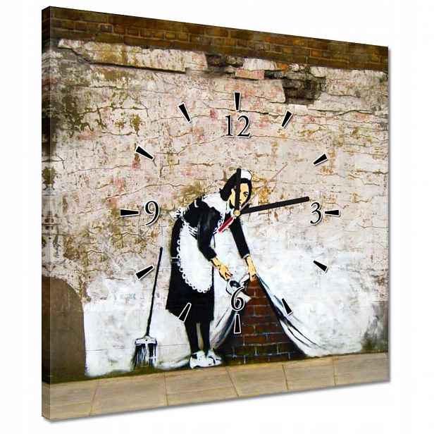 Hodiny 40x40 Banksy Pokojská Grafiti