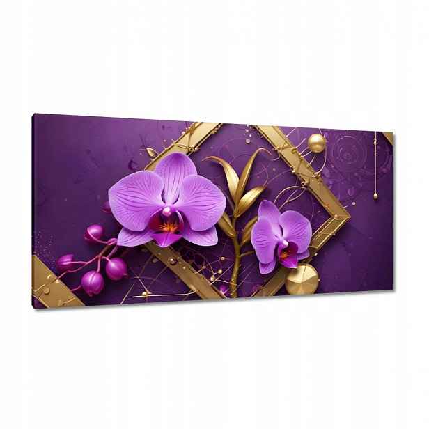 Obrazy 115x55 Fialové orchideje a zlato