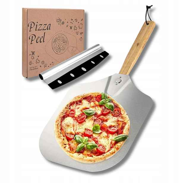 Špachtle na pizzu XL z hliníku Dřevěná Rukojeť 35,5 cm Plus Nůž