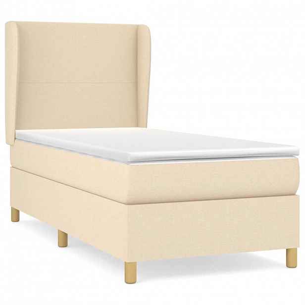 vidaXL Box spring postel s matrací krémová 90x200 cm textil