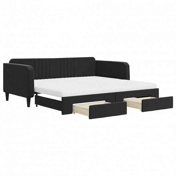 vidaXL Válenda s přistýlkou a zásuvkami černá 100 x 200 cm samet