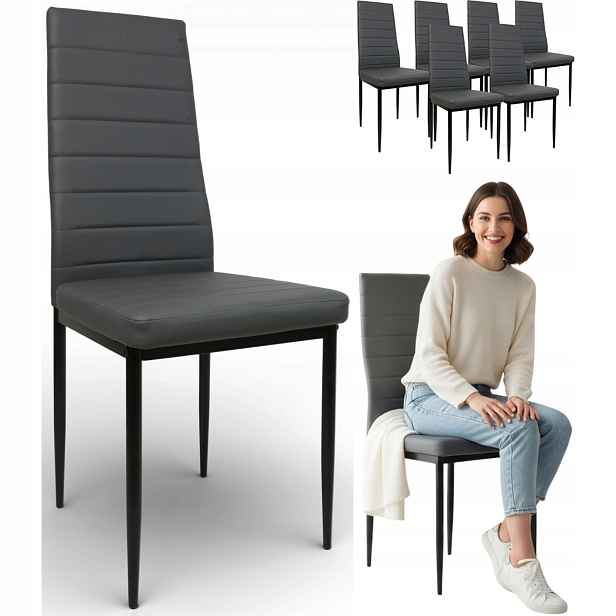 6 Křesel Brand moderní šedá prošívaná kuchyně obývací pokoj glamour loft