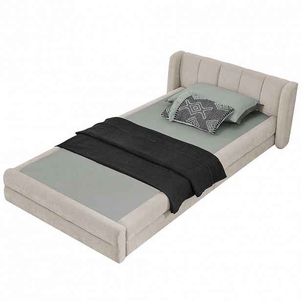 CHICFURN ČALOUNĚNÁ POSTEL 90/200 cm v béžové žinylkové látce s polstrovaným čelem