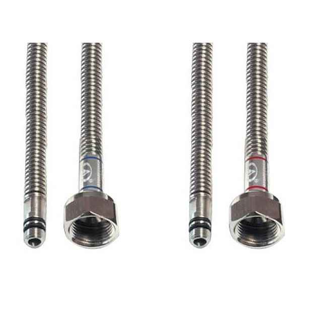 Eco produkty Připojovací nerezové trubičky k vodovodní  bateriím M10x3/8" -  50 cm SET 2 KUSY; nerezový ohebný vlnovec k baterii (nerezové hadičky k bateriím bez gumy uvnitř)