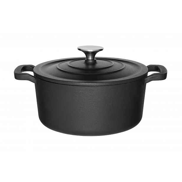 Hrnec Litinový Kotlík Na Vaření Pokrmů Černý S Víkem Ø 20 cm 3,3 l