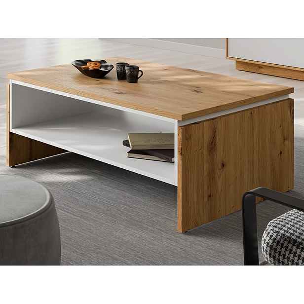 Obdélný konferenční stolek Foggia, dub artisan/bílá