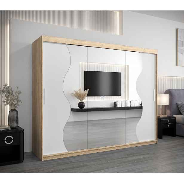 Šatní skříň ROZALIE - šířka 250 cm, dub sonoma / bílá