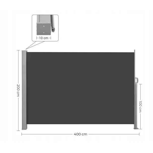 Songmics Zahradní boční markýza rozkládací terasová 200 x 400 cm šedá