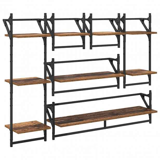 vidaXL Sada nástěnných polic 6 ks Staré dřevo 100 x 25 x 30 cm