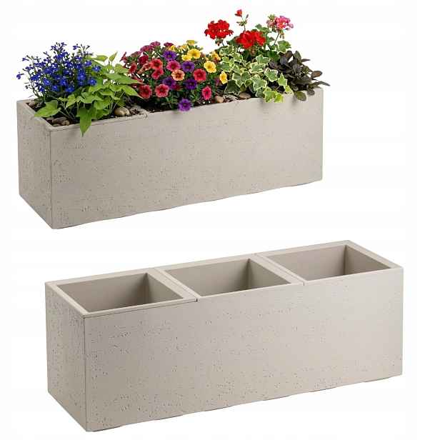 Zahradní Květináč Na Kolečkách Imitace Betonu Béžová 90x30x30 cm na balkon terasu