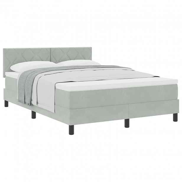 vidaXL Postel s boxspringem s čelo Světle šedá 140 x 190 cm samet