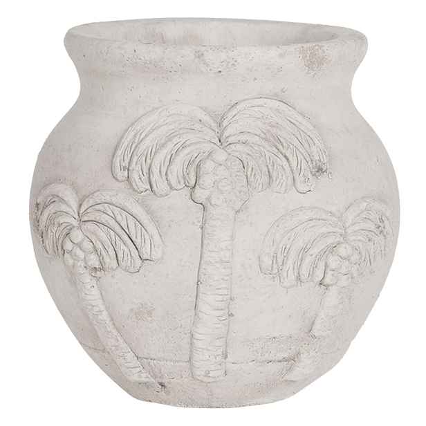 Šedý cementový květináč Palmy - Ø 15*14 cm Clayre & Eef