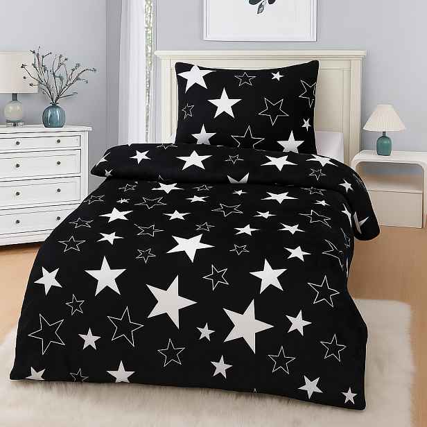 TOP Mikroplyšové povlečení Premium 140x200+70x90 Hvězdy v černém