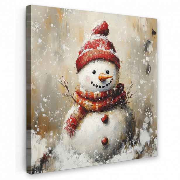 MuchoWow OBRAZ NA PLÁTNĚ Sněhulák - Zima - Sníh - Béžová 20x20 cm