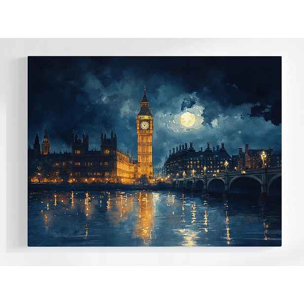 Plakát Město Londýn Tamiza Big Ben Noc Měsíc 100x75