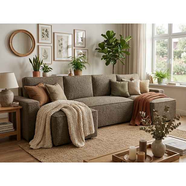 Rozkládací sedací souprava do U SMART BOUCLE 303x143 cm, tmavě béžová